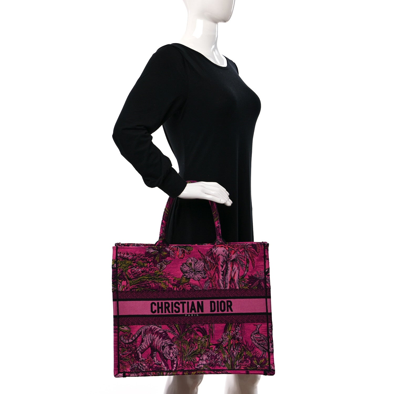 Christian Dior Canvas Embroidered Large Toile de Jouy Voyage Book Tote Fuchsia Multicolor 2 of 8