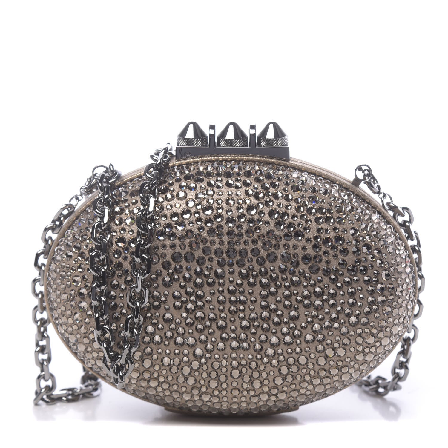 Christian Louboutin Metallic Suede Burma Strass Mina Chain Clutch Lichen 1 of 10