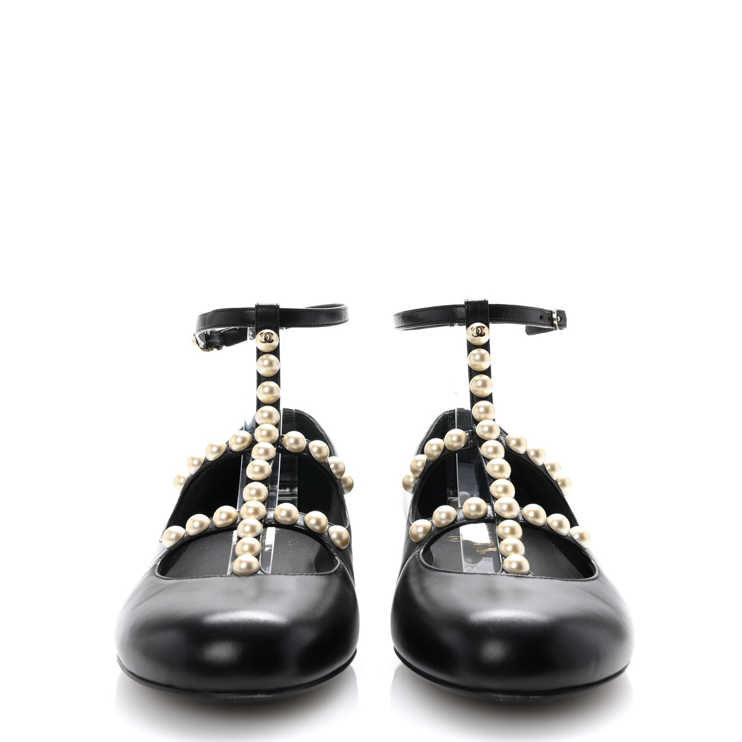 Goatskin Pearl Mary Janes Flats 39 Black