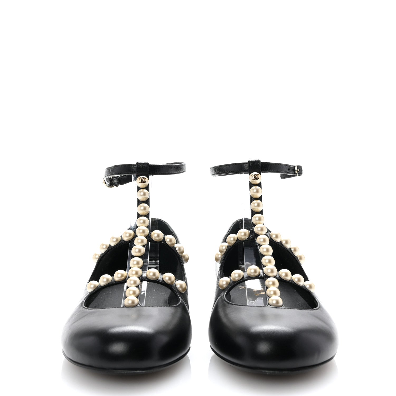 Chanel Goatskin Pearl Mary Janes Flats 39 Black 3 of 8
