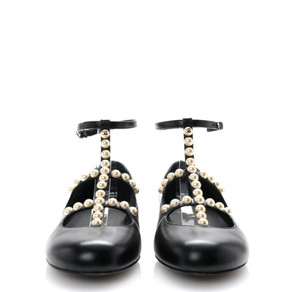 Chanel Goatskin Pearl Mary Janes Flats 39 Black 3 of 8