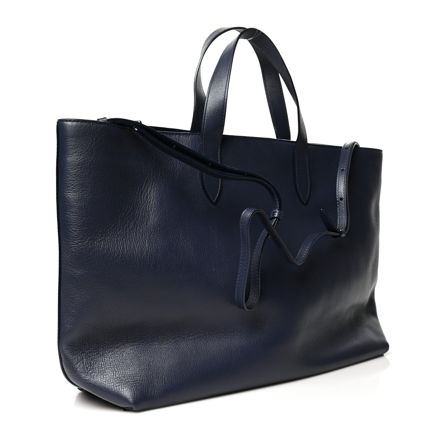 Calfskin Crystal Buckle Shopping Tote Navy Blue