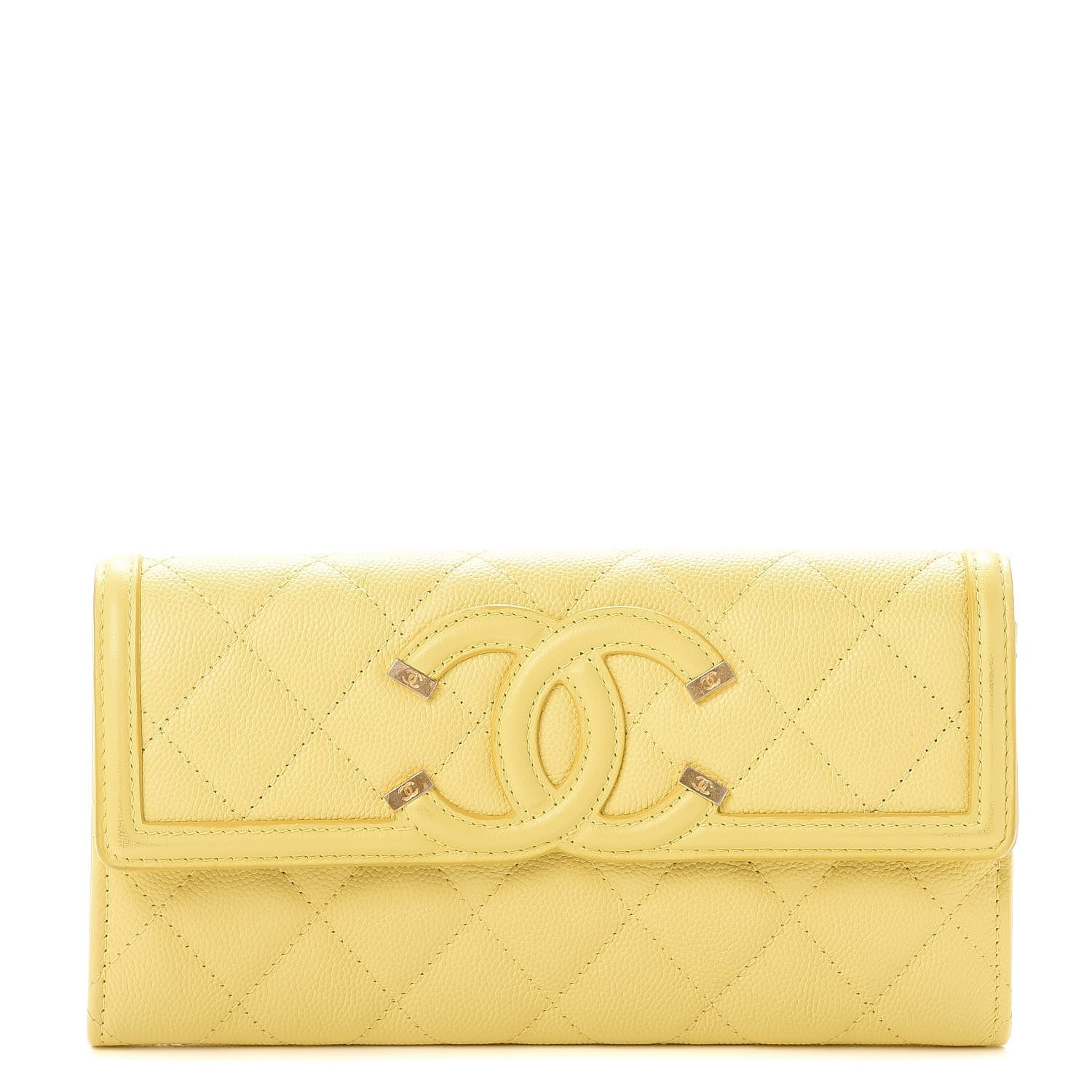 Chanel Caviar Quilted Filigree Flap Wallet Yellow 1 of 10