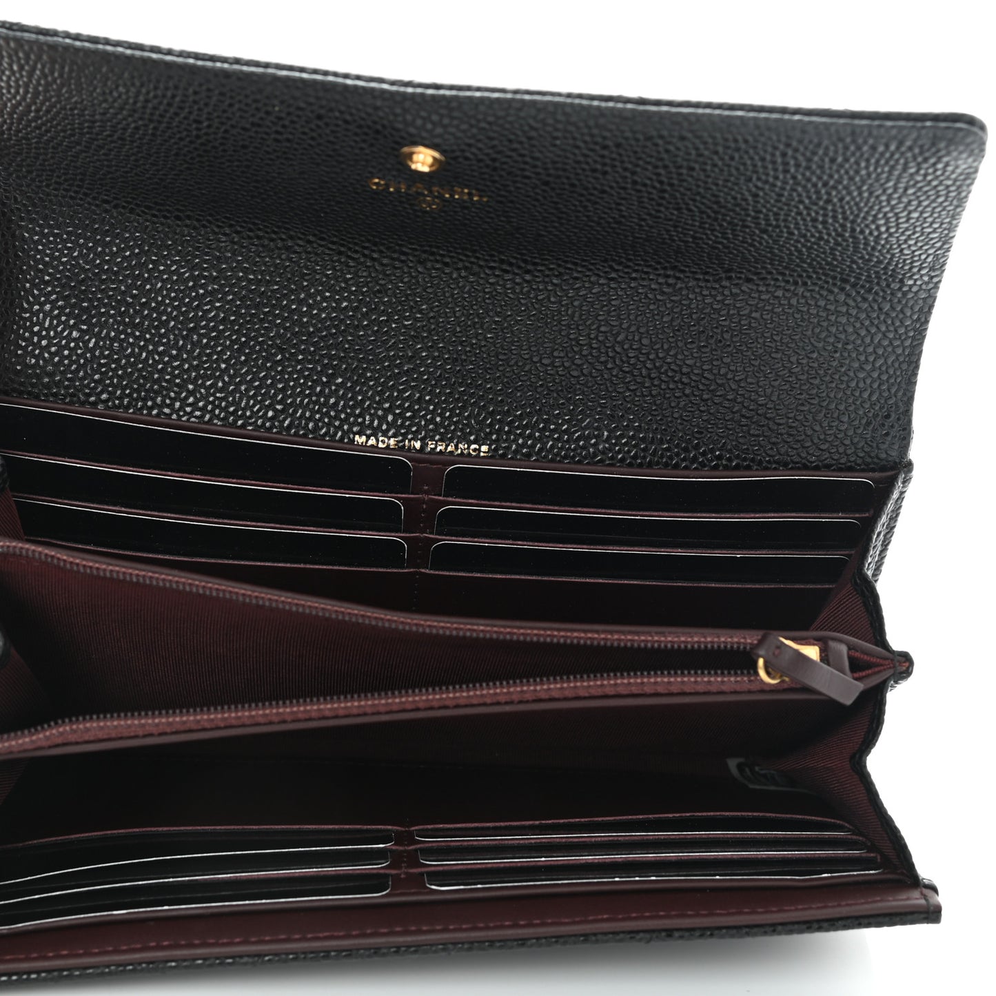 Caviar Quilted Large Gusset Flap Wallet Black
