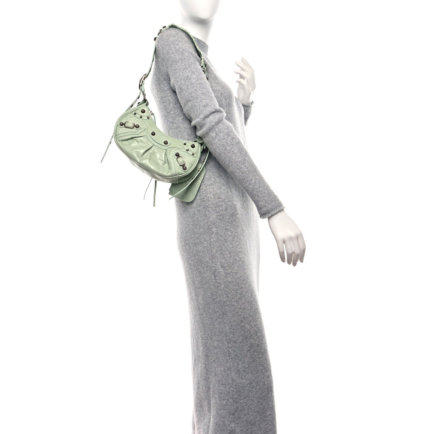 Extra Supple Calfskin Crocodile Embossed Le Cagole Shoulder Bag XS Light Green
