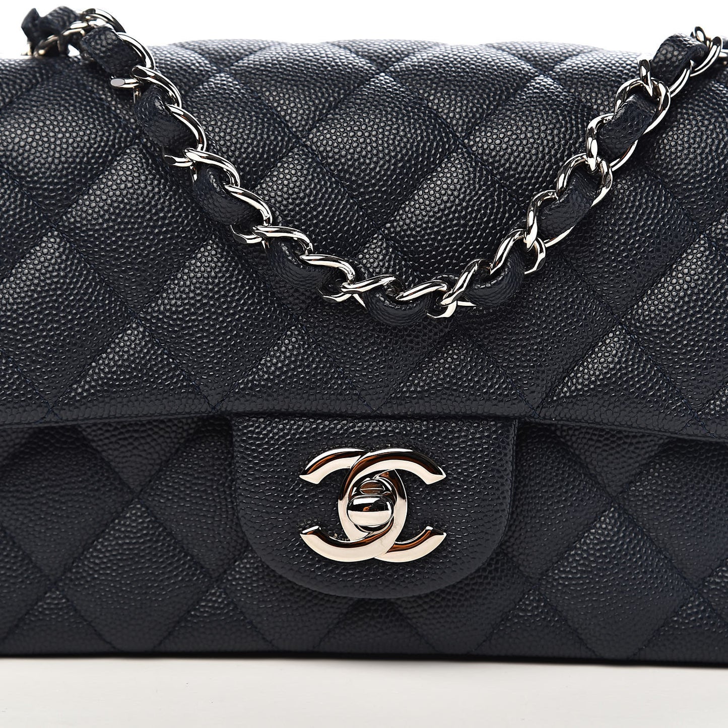 Caviar Quilted Mini Rectangular Flap Navy