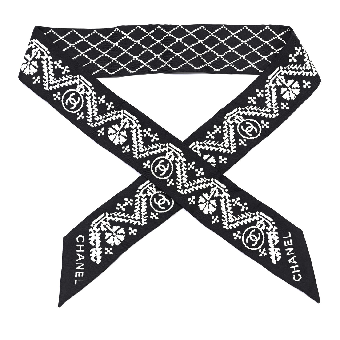 Silk Logo Slim Bandeau Scarf Black White