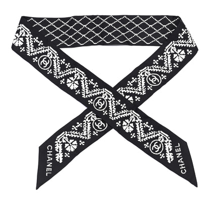 Chanel Silk Logo Slim Bandeau Scarf Black White 1 of 3