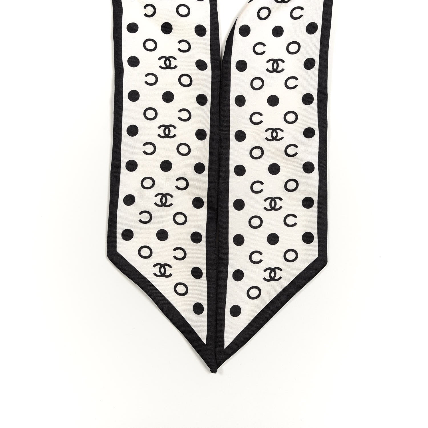 Chanel Silk CC Twilly Hair Tie Ivory Black 2 of 4
