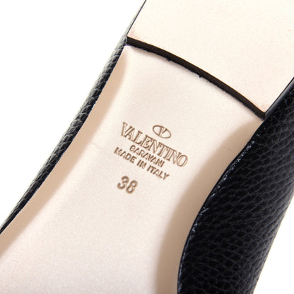 Valentino Garavani Pebbled Calfskin Rockstud Ankle Strap Ballerina Flats 38 Black 12 of 14