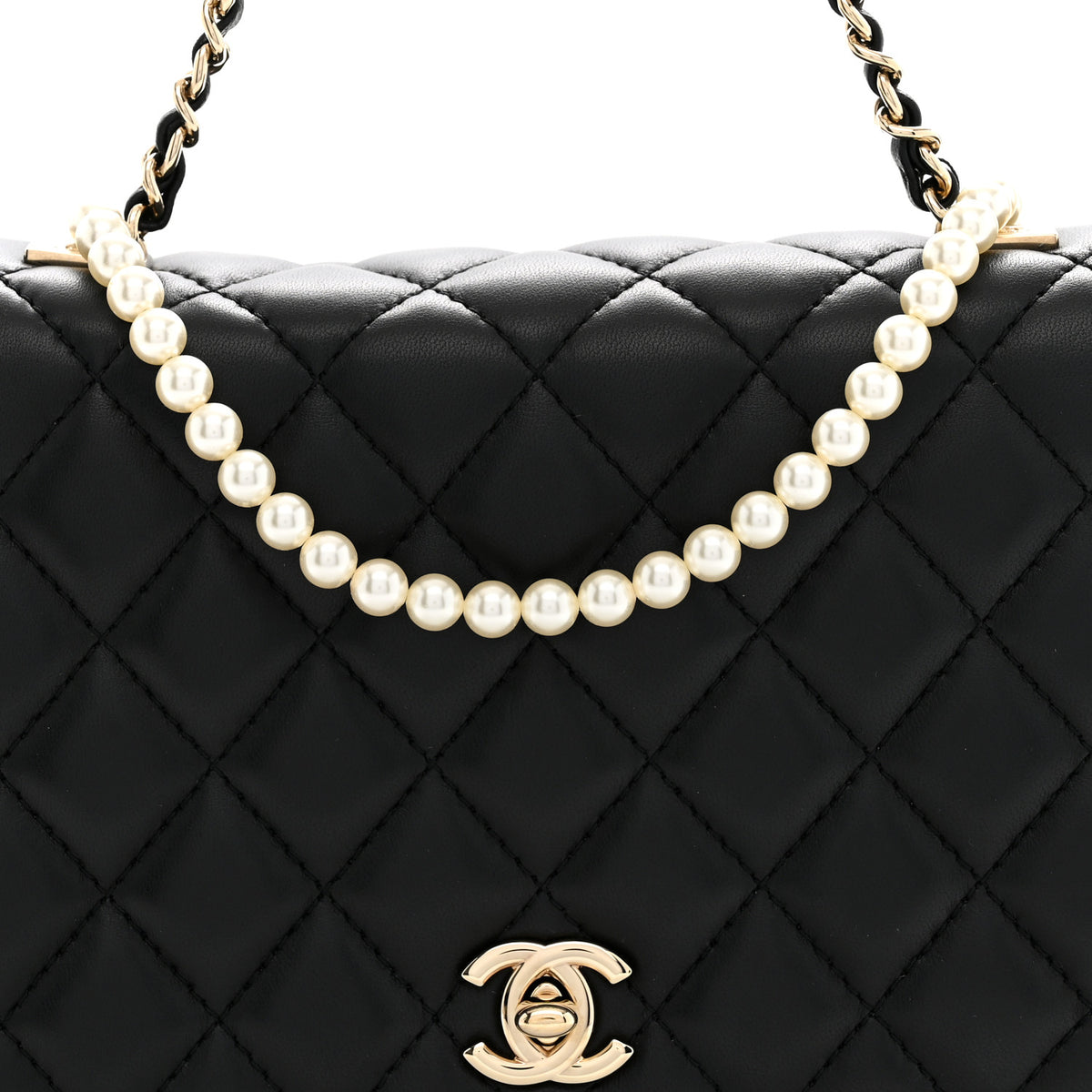 Lambskin Quilted Fantasy Pearl Flap Black