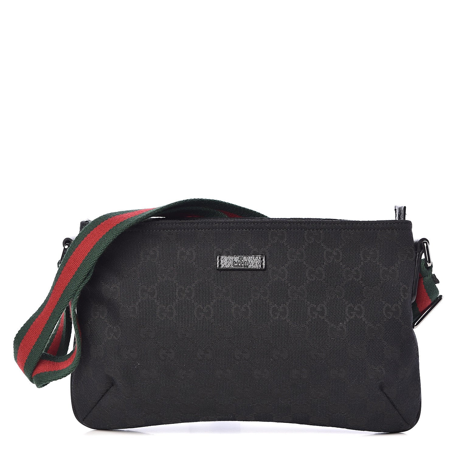 Gucci Monogram Web Small Flat Messenger Crossbody Black 1 of 10