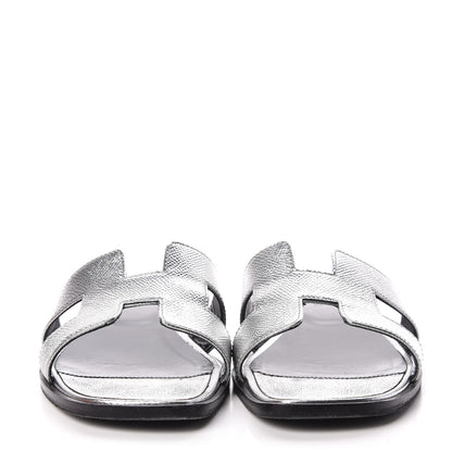 Hermes Metallic Epsom Oran Sandals 40 Gris Argente 2 of 12