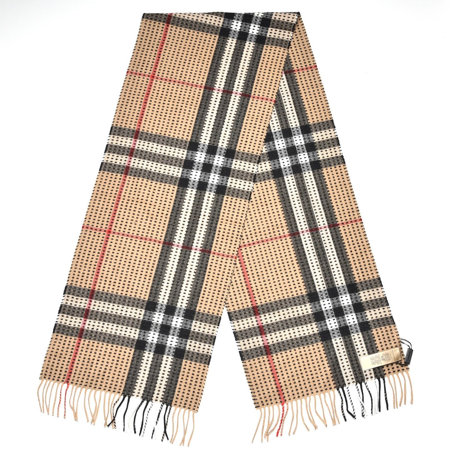 Cashmere Military Stitch Giant Check Scarf Camel