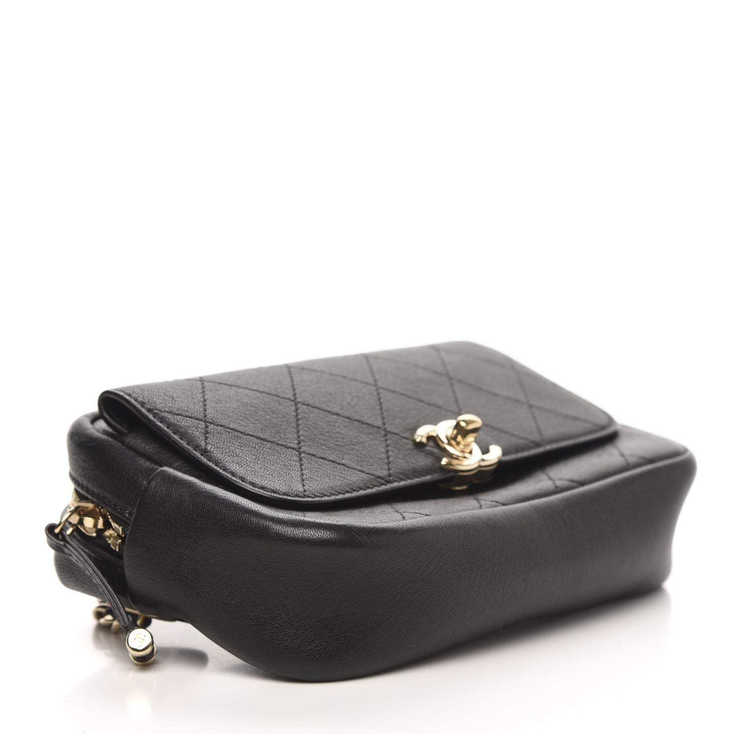 Calfskin Stitched Casual Trip Waist Bag Black