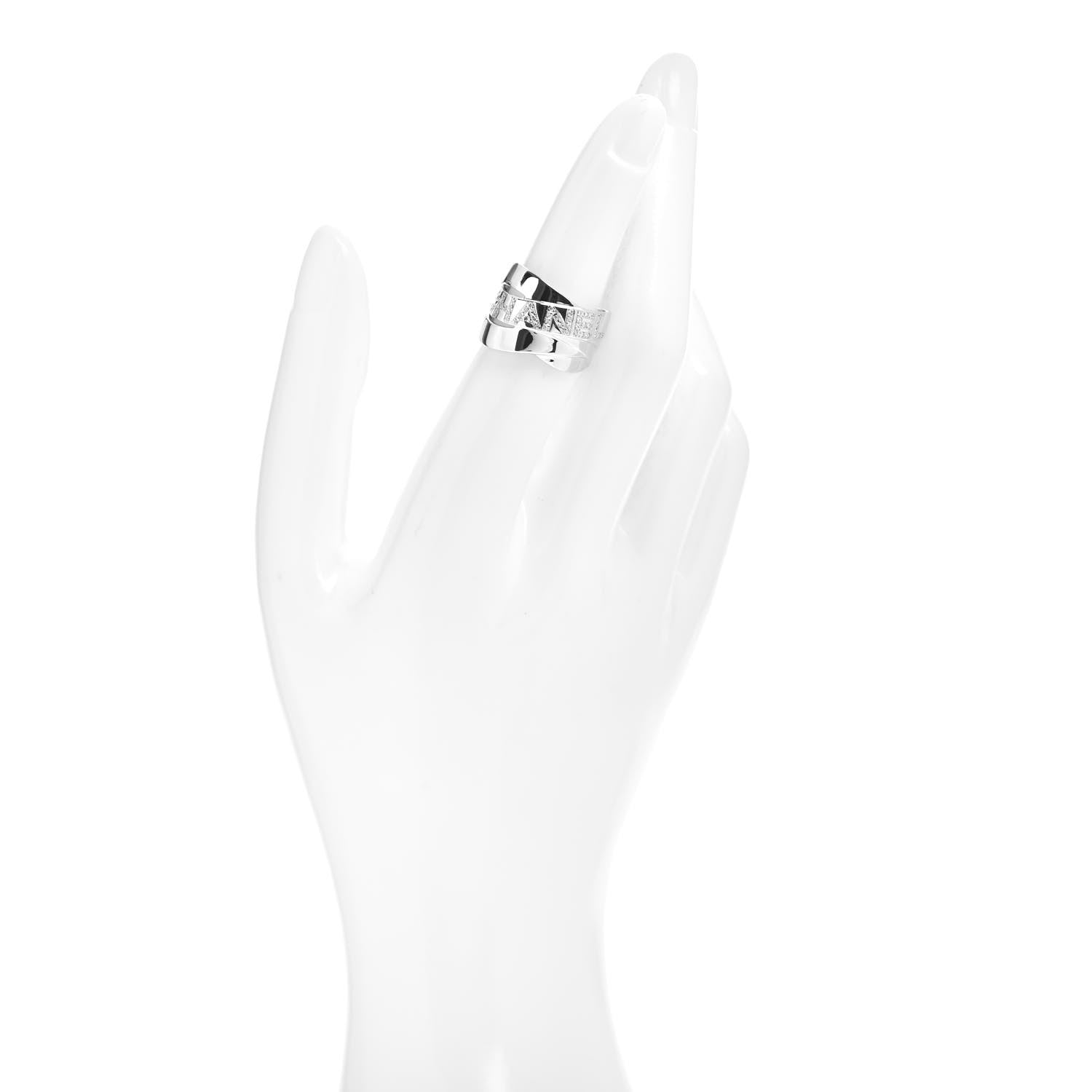 Chanel 18K White Gold Diamond Bolduc Ring 52 6 2 of 4