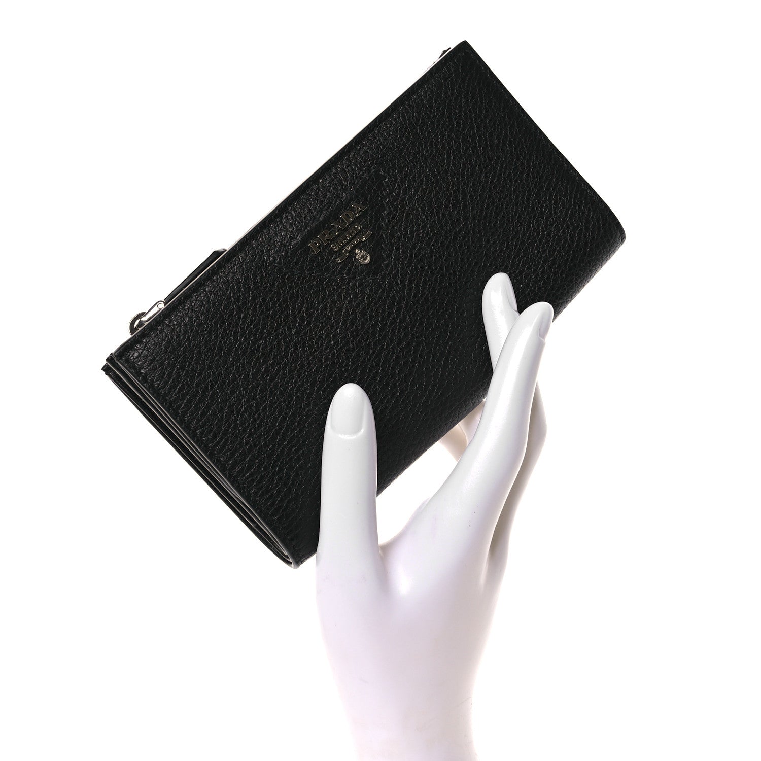 Prada Vitello Daino Triangle Continental Zip Wallet  Black 2 of 8