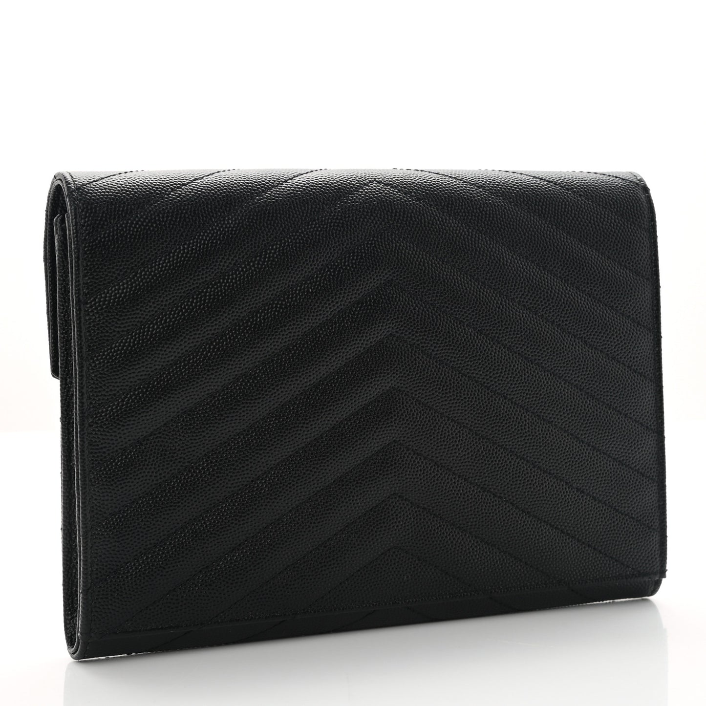 Grain De Poudre Matelasse Chevron Monogram Envelope Clutch Black