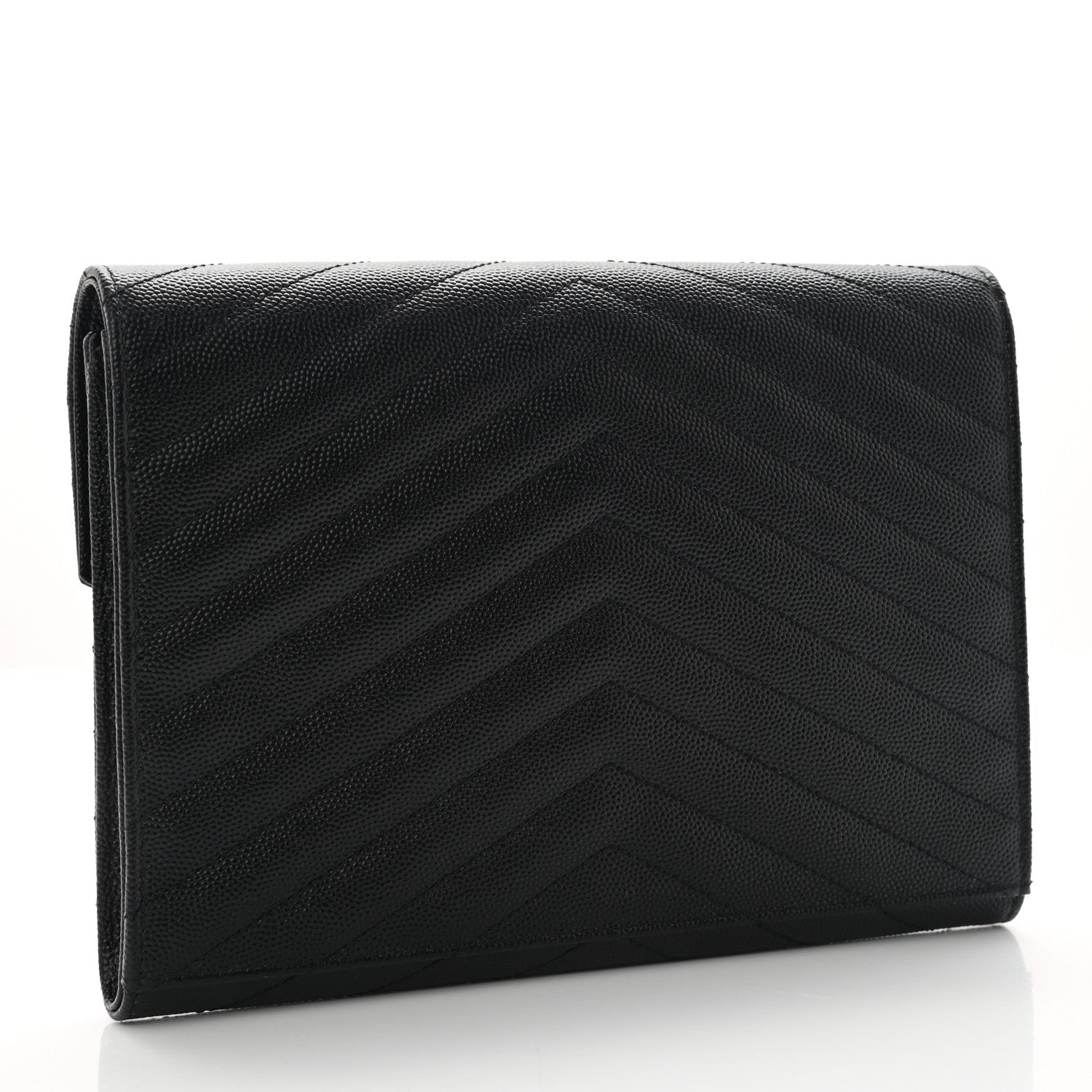 Saint Laurent Grain De Poudre Matelasse Chevron Monogram Envelope Clutch Black 3 of 7