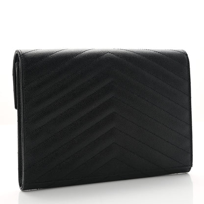 Saint Laurent Grain De Poudre Matelasse Chevron Monogram Envelope Clutch Black 3 of 7