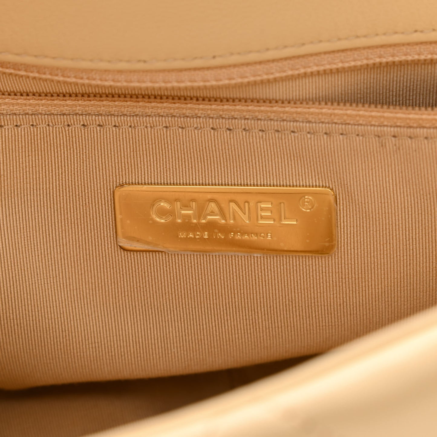 Shiny Goatskin Quilted Large Chanel 19 Flap Beige