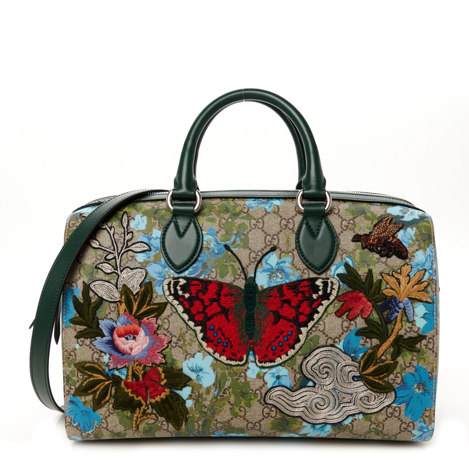Gucci GG Supreme Monogram Bloom Butterfly Embroidered Medium Boston Green 1 of 11