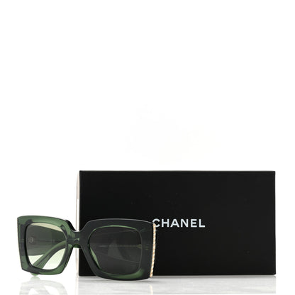 Chanel Acetate Pearl Rectangle Sunglasses 5480-H Dark Green 8 of 8