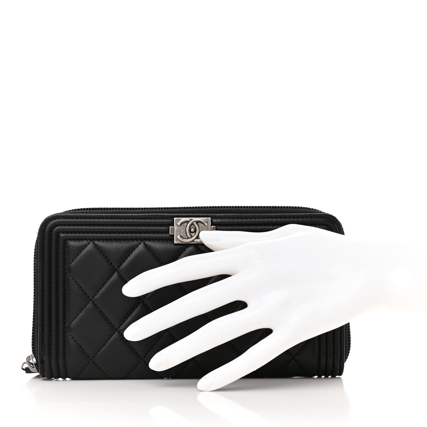 Lambskin Quilted Boy Zip Around Wallet Black