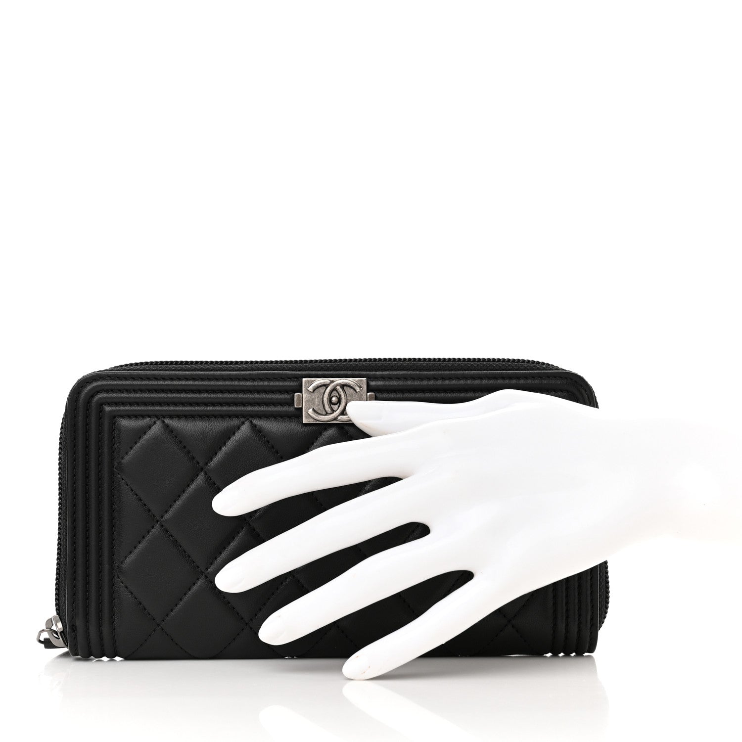 Chanel Lambskin Quilted Boy Zip Around Wallet Black 2 of 9