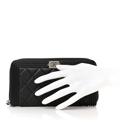Chanel Lambskin Quilted Boy Zip Around Wallet Black 2 of 9