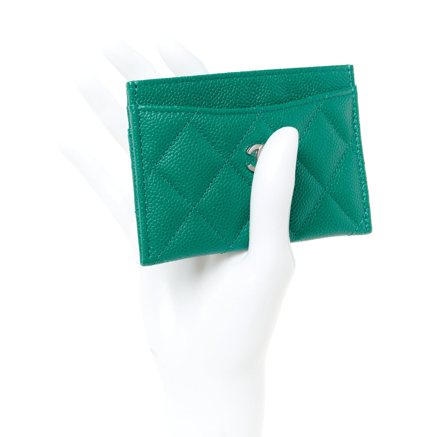 Caviar Quilted Card Holder Green