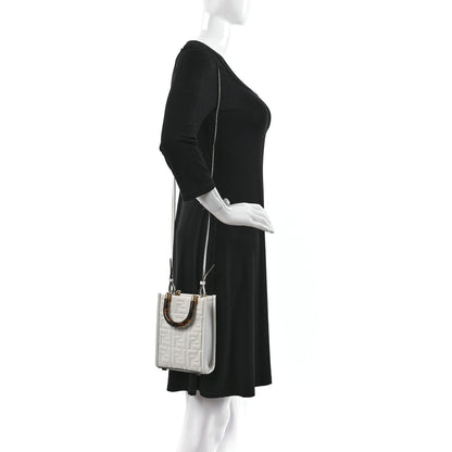 Fendi Vitello Plexiglass FF Embossed Mini Fendi Sunshine Shopper Tote White 2 of 9