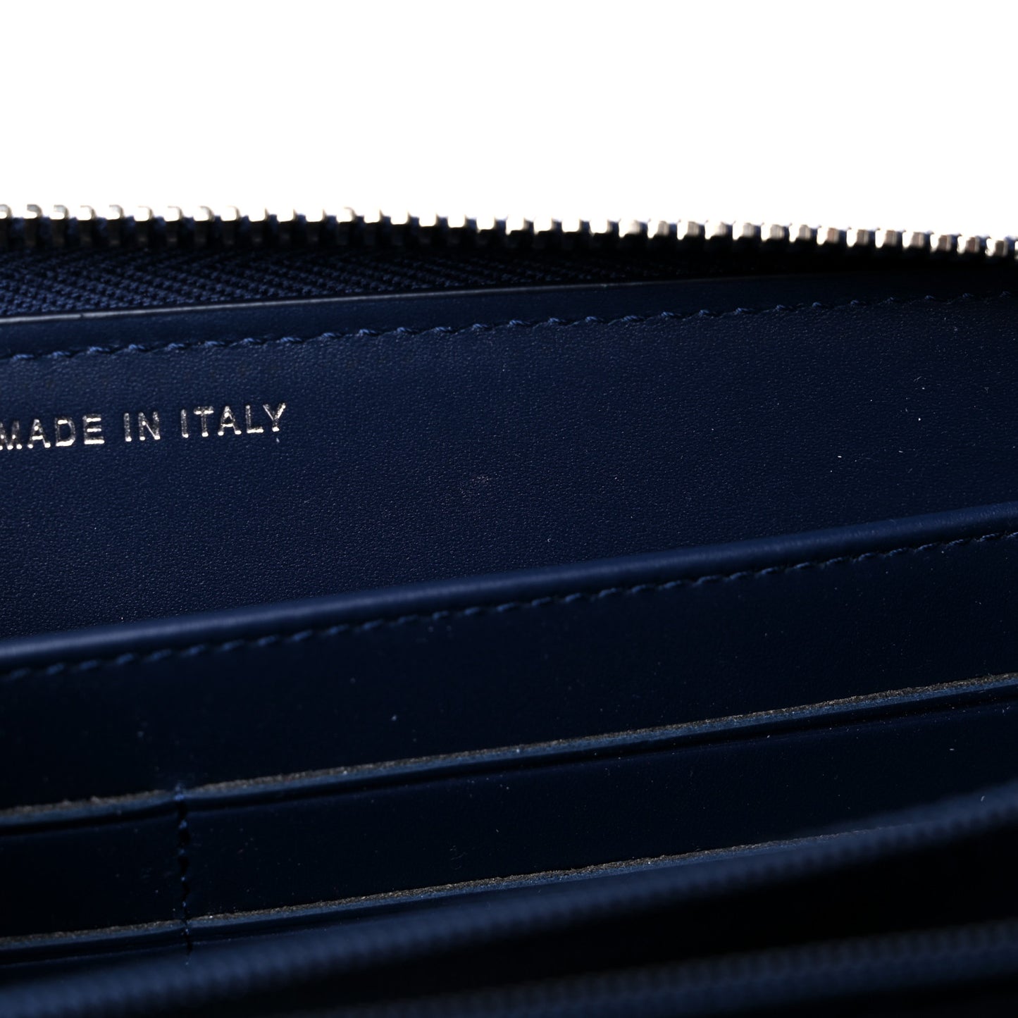 Caviar Chevron Quilted Large Gusset Zip Around Wallet Navy