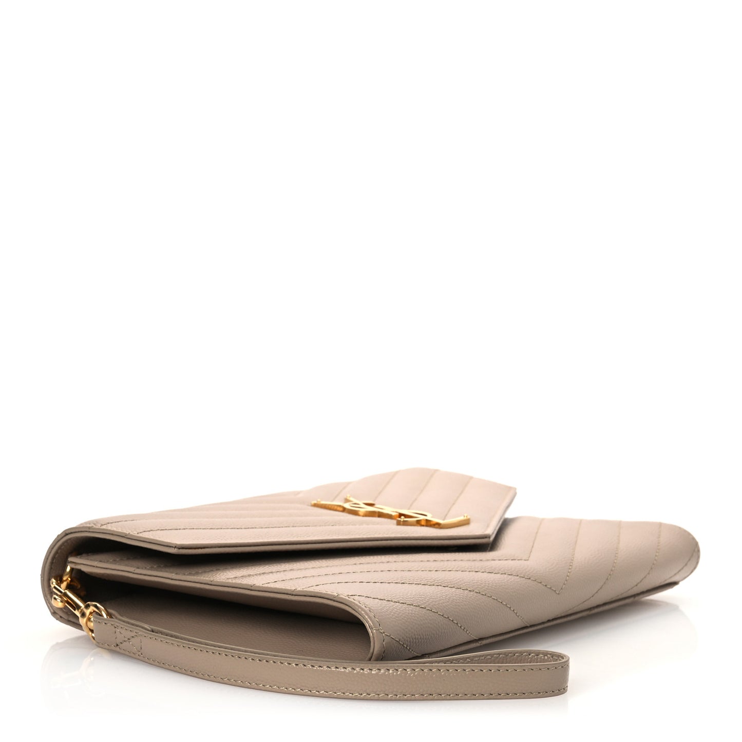 Grain De Poudre Matelasse Chevron Monogram Envelope Clutch Dark Beige
