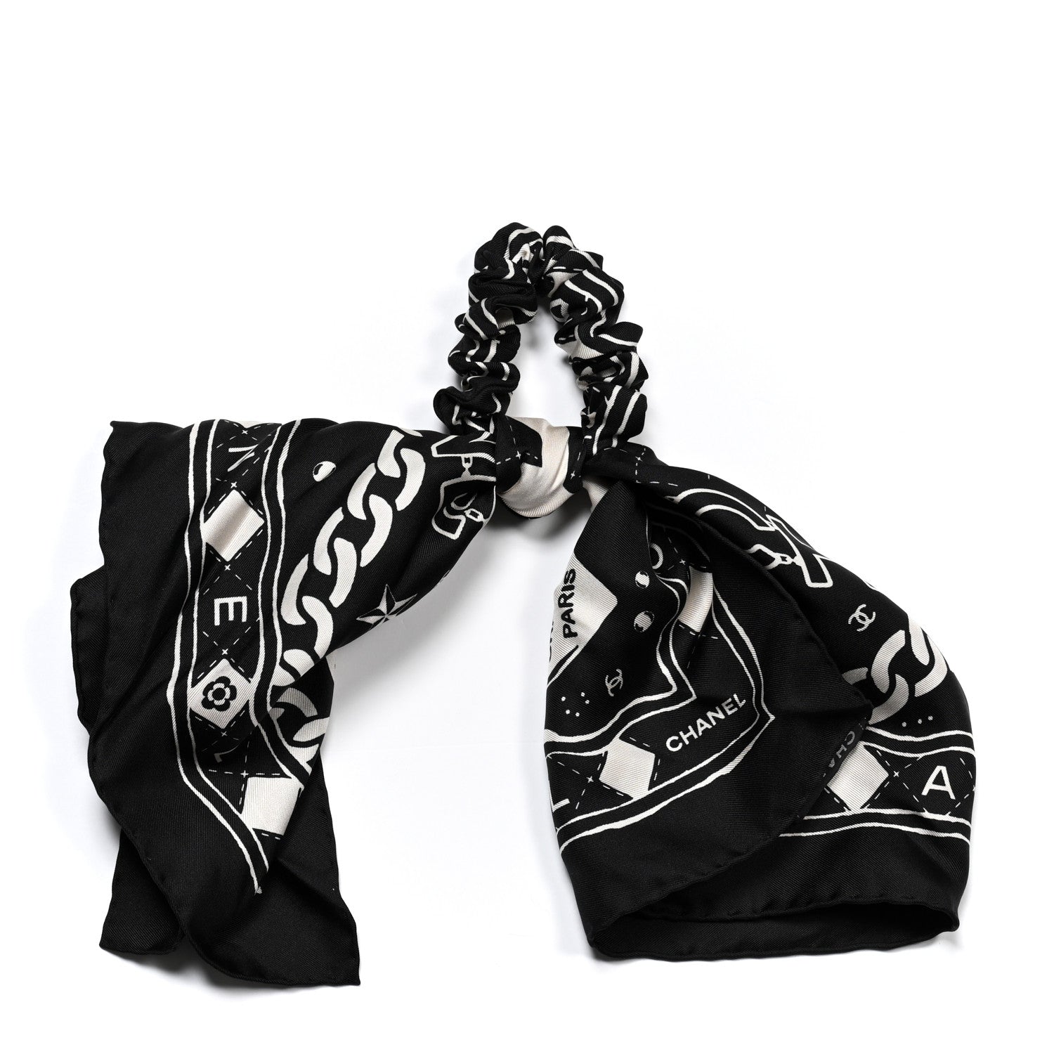 Chanel Silk CC Scrunchie and Scarf Hair Tie Set Black White 5 of 5