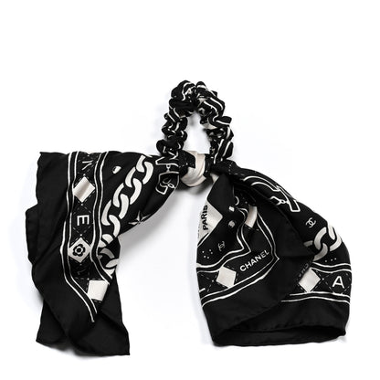 Chanel Silk CC Scrunchie and Scarf Hair Tie Set Black White 5 of 5