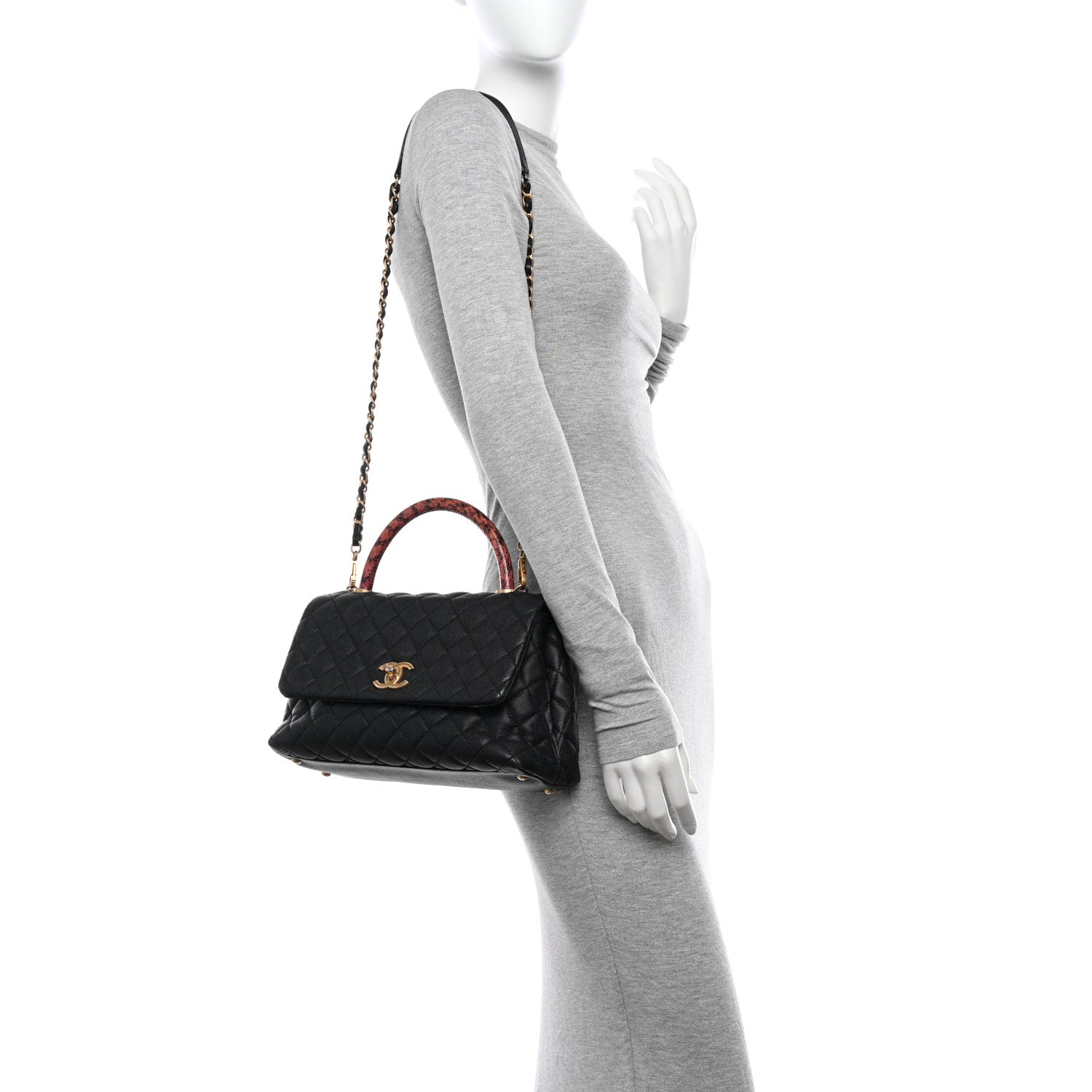 Chanel Caviar Elaphe Quilted Small Coco Handle Flap Black 2 of 13