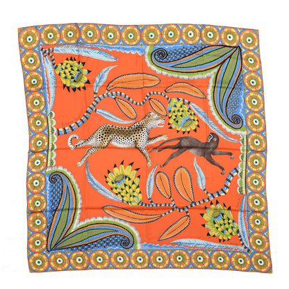 Hermes Silk The Savana Dance Shawl 140 Vermillon Turquoise Vert 1 of 3