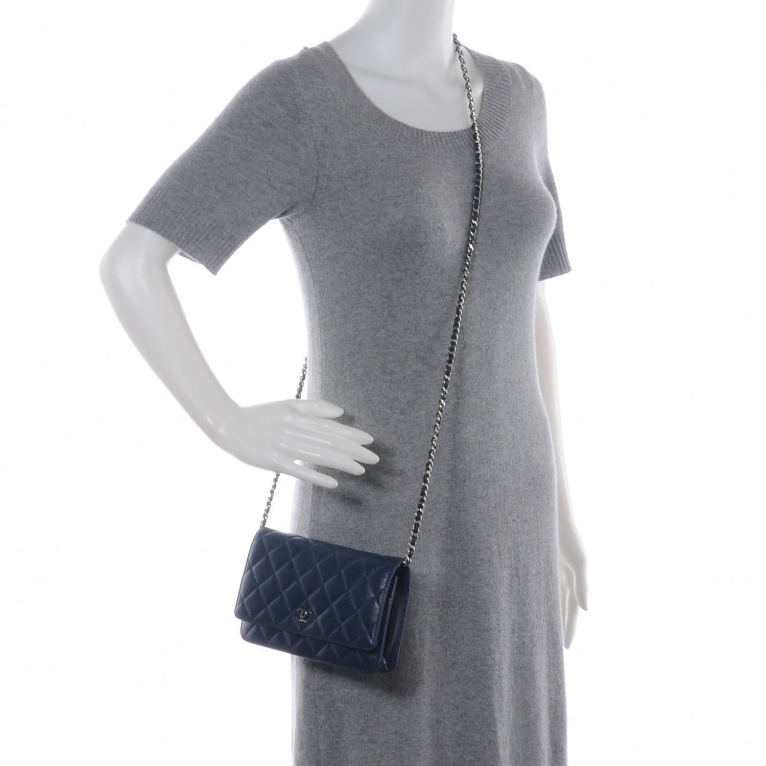 Chanel Lambskin Wallet On Chain WOC Navy 2 of 8