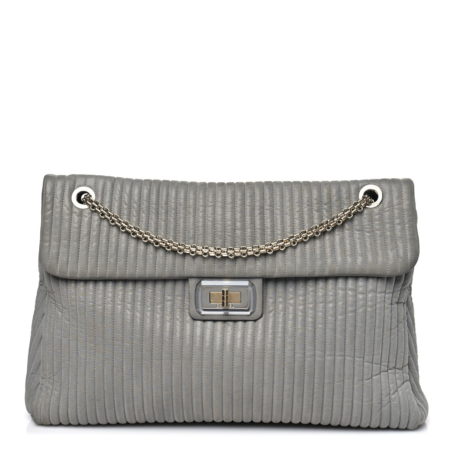 Chanel Iridescent Calfskin Vertical Quilted Mademoiselle Lock Bijoux Flap Shoulder Bag Grey 1 of 11