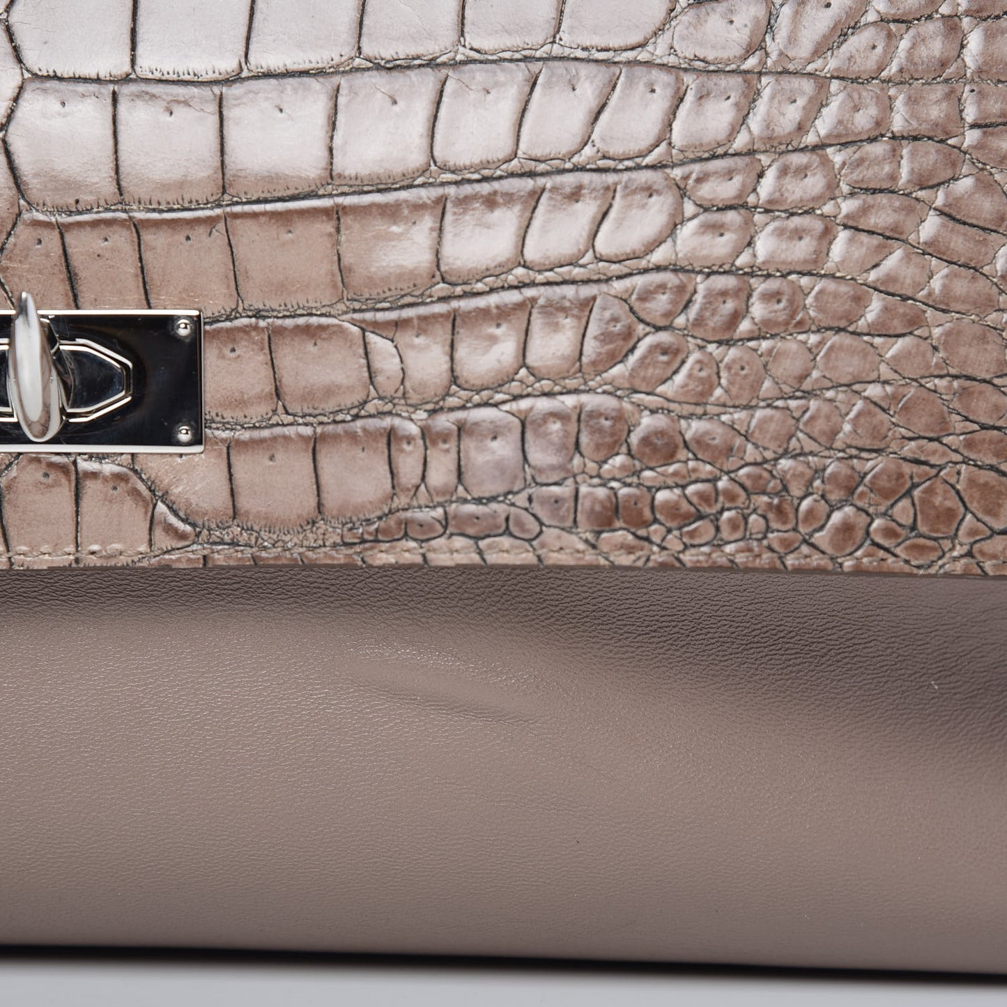 Calfskin Crocodile Embossed Medium Shark Lock Satchel Sand