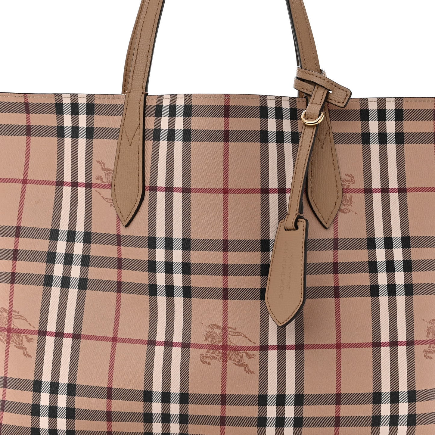 Grainy Calfskin Haymarket Check Medium Reversible Tote Camel