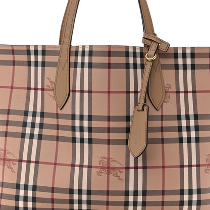 Burberry Grainy Calfskin Haymarket Check Medium Reversible Tote Camel 13 of 18