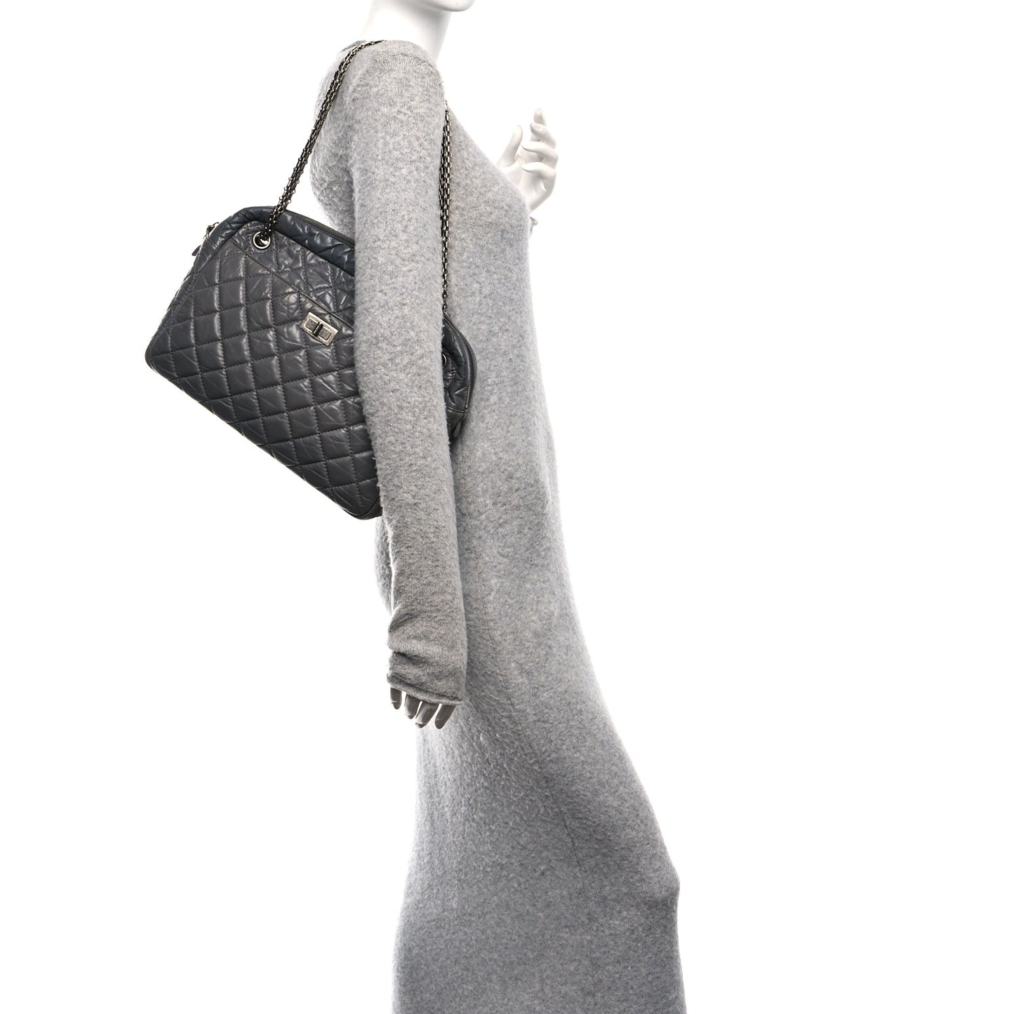 Aged Calfskin Quilted Large Reissue Camera Case Grey