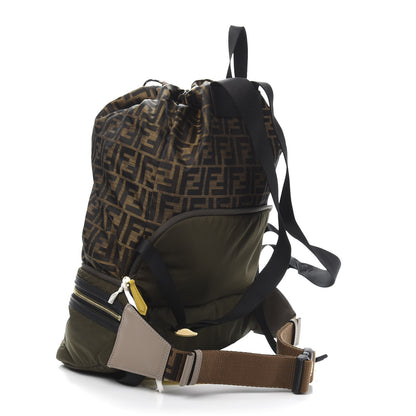 Fendi Nylon Dolmias Vitello Grace FF Convertible Drawstring Backpack Military Brown Tortora 2 of 17