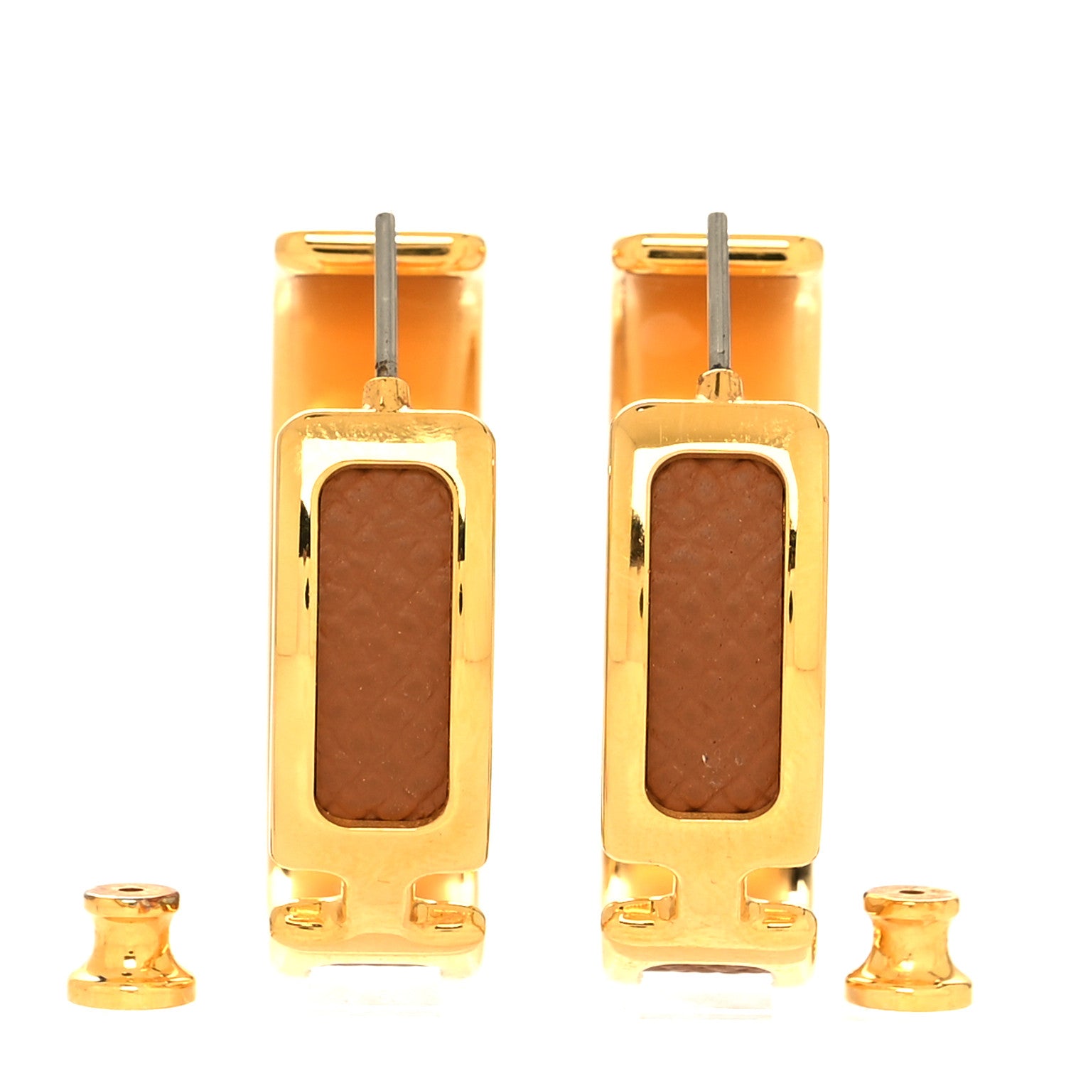 Hermes Gold Plated Epsom Olympe Hoop Earrings Gold 3 of 5