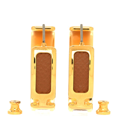 Hermes Gold Plated Epsom Olympe Hoop Earrings Gold 3 of 5