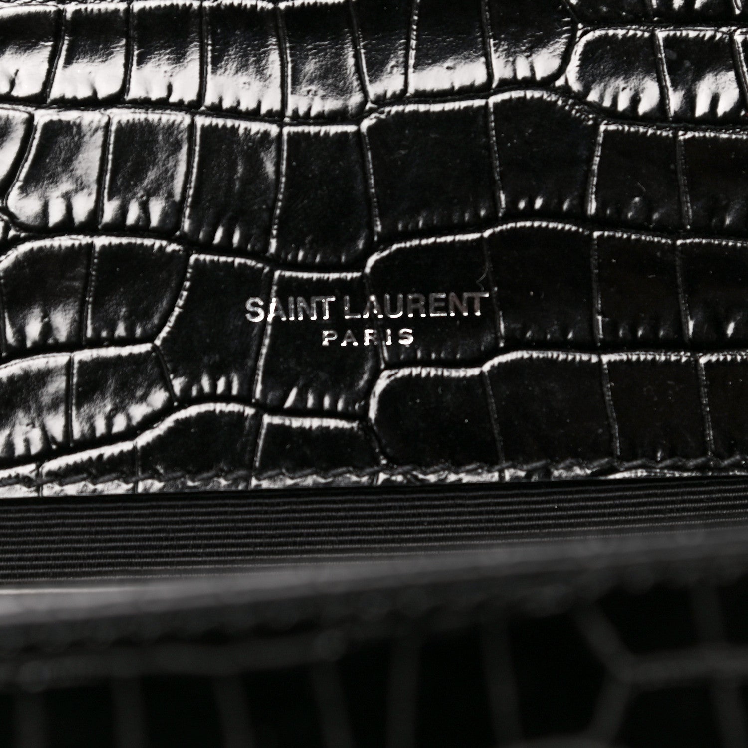 Saint Laurent Calfskin Crocodile Embossed Medium Classic Monogram Kate Tassel Satchel Black 6 of 9