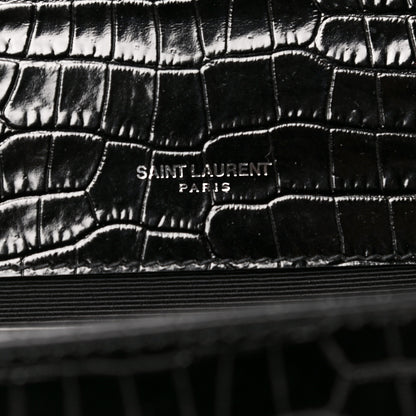 Saint Laurent Calfskin Crocodile Embossed Medium Classic Monogram Kate Tassel Satchel Black 6 of 9