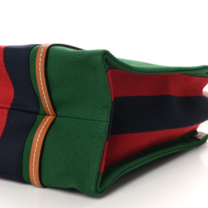Gucci Mountain Canvas Calfskin Web Small Interlocking G Tote Bag Turtle Green Hibiscus Red 10 of 10